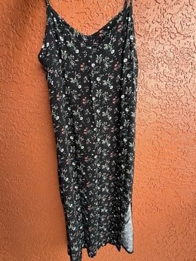 Black Floral Maxi Slip Dress with Spaghetti Straps